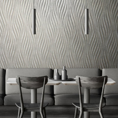 Galerie The New Design Book Grey Sheen Wave Ribbons Wallpaper Roll from B&Q