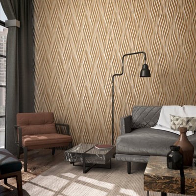 Galerie The New Design Book Brown Sheen Wave Ribbons Wallpaper Roll from B&Q