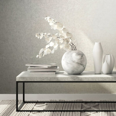 Galerie Kumano Silver Textured Plaster Wallpaper from B&Q