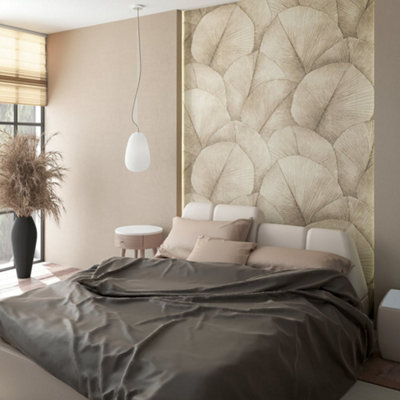 Galerie Kumano Beige Repeatable Palm Leaf 4-Panel Wallpaper Mural from B&Q
