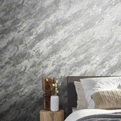 Galerie Eclectic Silver Grey Plaster Look Wallpaper from B&Q