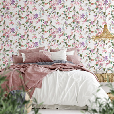 Galerie Flora Purple Summer Bouquet Wallpaper from B&Q