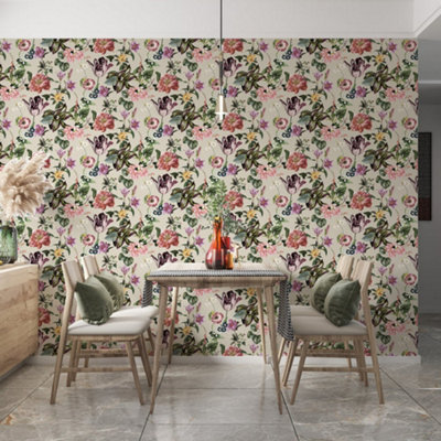 Galerie Flora Beige Floral Rhapsody Wallpaper from B&Q