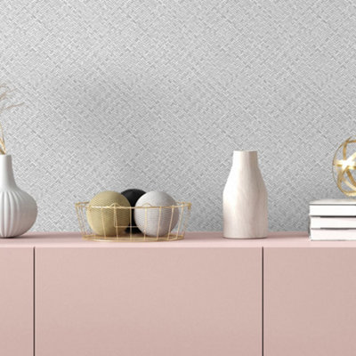 Galerie Flora Silver Herringbone Weave Wallpaper from B&Q