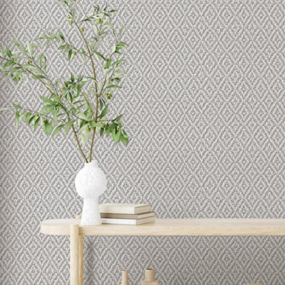 Galerie Flora Grey Diamond Weave Wallpaper from B&Q