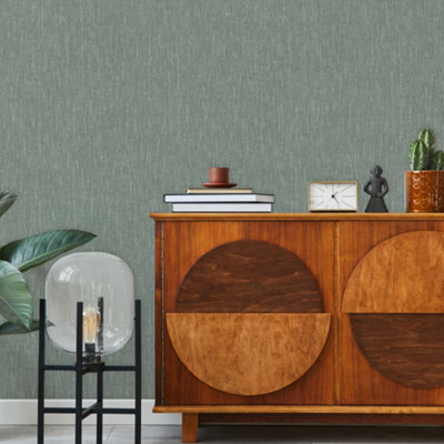 Galerie Heritage Structure Green Plain Texture Wallpaper Roll from B&Q