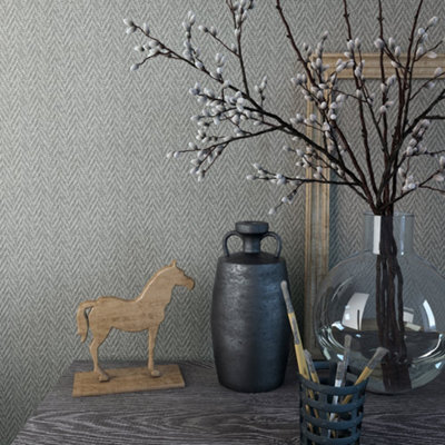Galerie Loft Grey Chevron Sisal Weave Textured Wallpaper from B&Q