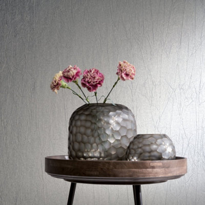 Galerie Natural Opulence Silver Grey Crushed Effect Wallpaper Roll from B&Q