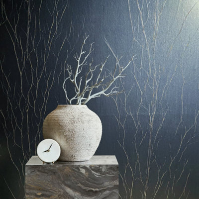 Galerie Natural Opulence Blue Crinkle Effect Wallpaper Roll from B&Q