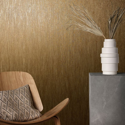 Galerie Energy Collection Gold Plain Slub Effect Wallpaper Roll from B&Q
