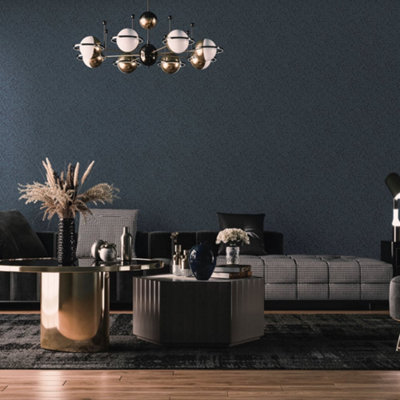 Galerie Energy Collection Metallic Navy Leaves Effect Wallpaper Roll from B&Q