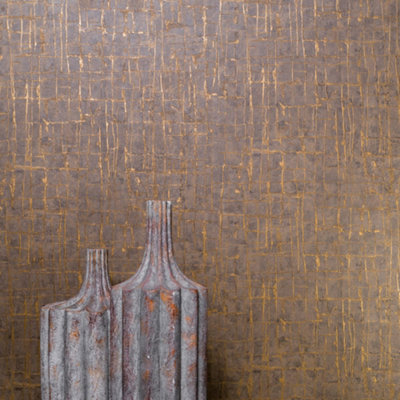 Galerie Energy Collection Bronze Geometric Sheen Stonework Effect Wallpaper Roll from B&Q