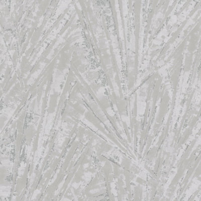 Galerie Air Collection Silver Shimmer Fan Palm Textured  Wallpaper Roll from B&Q