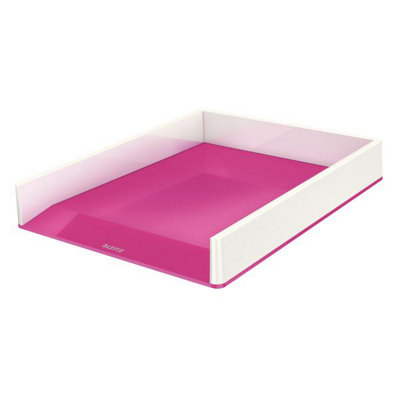 Leitz Wow White Metallic Pink Plastic Home Office Desk Storage Organiser Rectangular Stackable A4 Document Magazine Letter Tray from B&Q