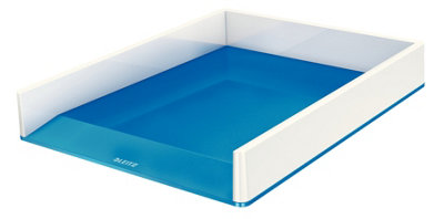 Leitz Wow White Metallic Blue Plastic Home Office Desk Storage Organiser Rectangular Stackable A4 Document Magazine Letter Tray from B&Q