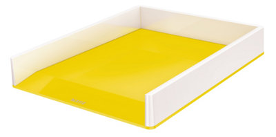 Leitz Wow White Yellow Plastic Home Office Desktop Storage Organiser Rectangular Stackable A4 Paper Document Magazine Letter Tray from B&Q