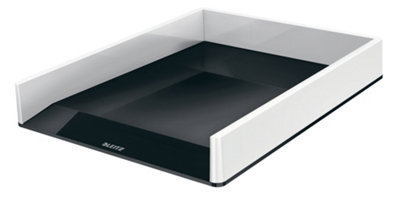 Leitz Wow White Black Plastic Home Office Desktop Storage Organiser Rectangular Stackable A4 Paper Document Magazine Letter Tray from B&Q