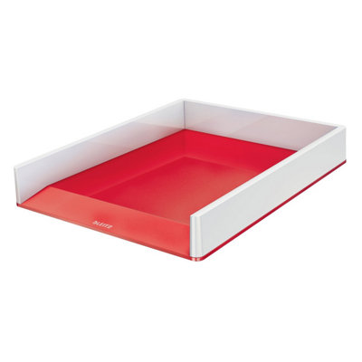 Leitz Wow White Red Plastic Home Office Desktop Storage Organiser Rectangular Stackable A4 Paper Document Magazine Letter Tray from B&Q