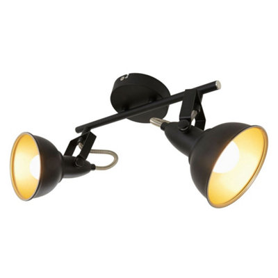 Briloner Ceiling Spot Light E14 Black Gold Adjustable 2 Way Ceiling Lamp from B&Q
