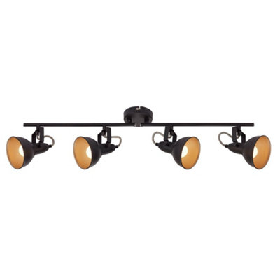 Briloner Ceiling Spot Light E14 Black Gold Adjustable 4 Way Ceiling Lamp from B&Q