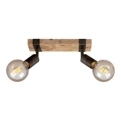 Briloner E27 Ceiling Light Wood Metal 2 Way Industrial Spotlight Lamp from B&Q