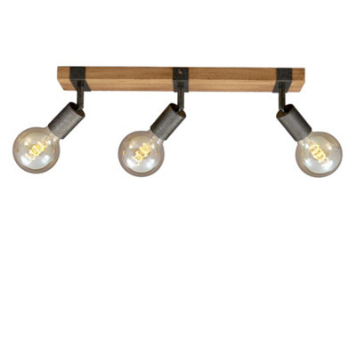 Briloner E27 Ceiling Light Wood Metal 3 Way Industrial Spotlight Lamp from B&Q