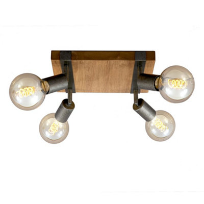 Briloner E27 Ceiling Light Wood Metal 4 Way Industrial Spotlight Lamp from B&Q