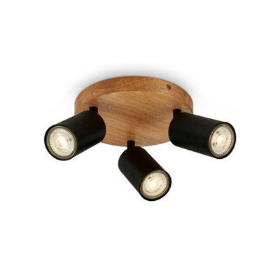 Briloner Gu10 Spotlight Black & Wood 3 Way Retro Ceiling Light from B&Q