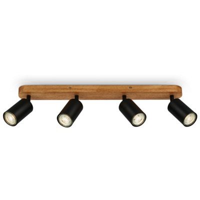 Briloner Gu10 Spotlight Black & Wood 4 Way Retro Ceiling Light from B&Q