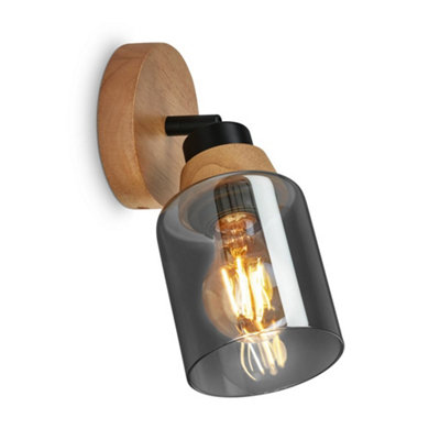 Briloner Wall Light E27 Wood Glass Adjustable Spotlight Reading Spot Hallway Bedroom from B&Q