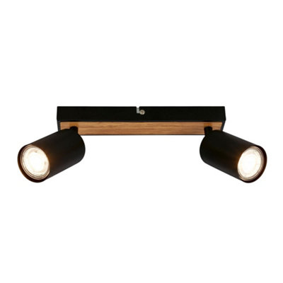 Briloner Gu10 Ceiling Light Black Wood Adjustable 2 Way Spotlight Lamp from B&Q