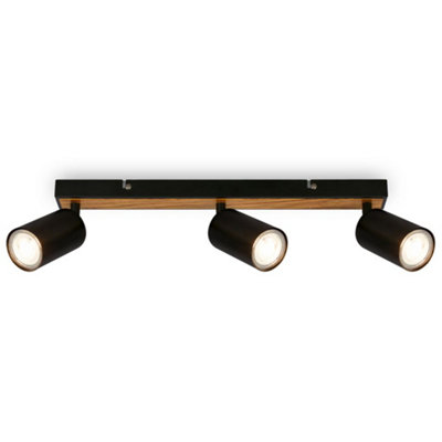 Briloner Gu10 Ceiling Light Black Wood Adjustable 3 Way Spotlight Lamp from B&Q