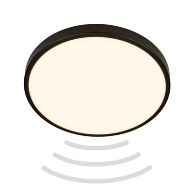 B&Q -  Black Bathroom Led Ceiling Light Motion Sensor Lamp 12W 3000K Ip54 29Cm