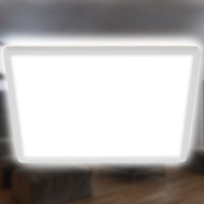 Briloner White Square Slim Led Ceiling Light Panel Lamp Neutral Backlight Hallway Office Garage 420mm from B&Q