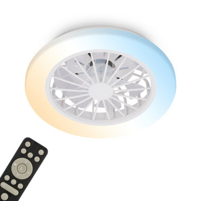 B&Q -  Cct Mains-Powered Led White Remote Control Dimmable Ceiling Fan With Light (Dia)38Cm