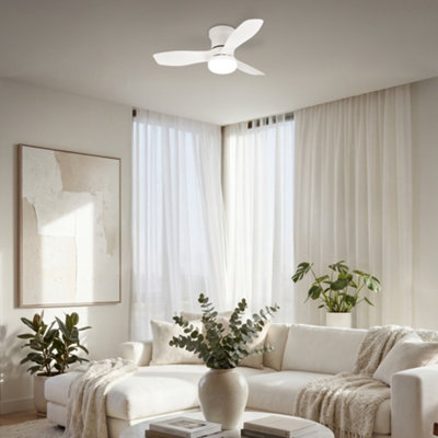 B&Q -  Mains-Powered Led White Cct Remote Control Ceiling Fan Light (Dia)60Cm