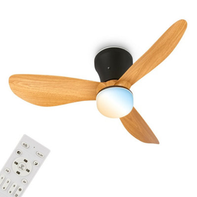 B&Q -  Mains-Powered Led Black Wood Cct Remote Control Ceiling Fan Light (Dia)78Cm