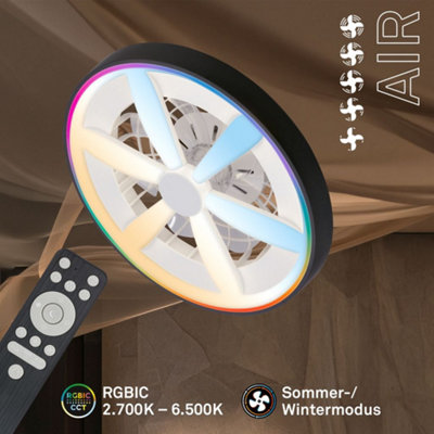 B&Q -  Rgbic Cct Mains-Powered Led Black Remote Control Ceiling Fan With Light (Dia)48Cm