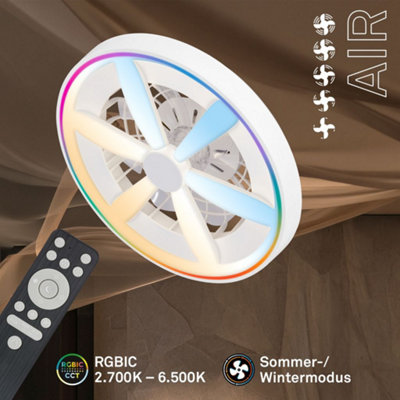 B&Q -  Rgbic Cct Mains-Powered Led White Remote Control Ceiling Fan With Light (Dia)48Cm
