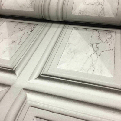 Erismann Marble Effect Wood Panel Luxury Wallpaper Paste The Wall Vinyl Grey - Image 3