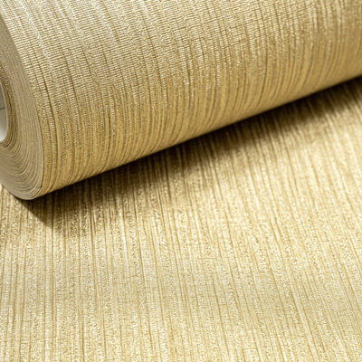 Sophie Laurence Gold Shimmer Vinyl Wallpaper Metallic Plain Fashion For Walls Erismann 10376-30 from B&Q