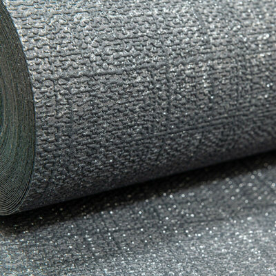 Erismann Plain Charcoal Black Grey Linen Glitter Textured Paste The Wall Wallpaper Vinyl from B&Q