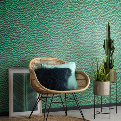 Galerie Amazonia Green Feathers Smooth Wallpaper from B&Q