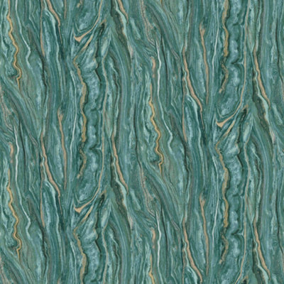Galerie Elle Decoration Green Gold Marble Embossed Wallpaper from B&Q