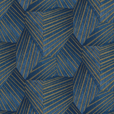 Galerie Elle Decoration Blue Gold Art Deco Geometric Embossed Wallpaper from B&Q