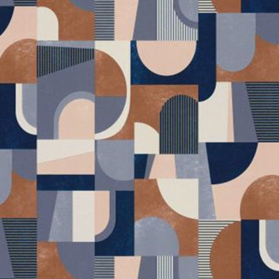 Erismann Geometric Abstract Graphic Wallpaper Paste The Wall Geo Vinyl Textured Copper Blue 10264-08 from B&Q