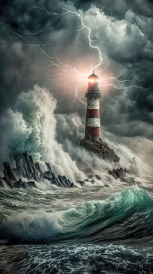 Erismann Lighthouse Beacon In The Storm- One Roll Digital Mural from B&Q