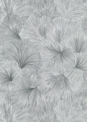 Erismann Designer Ginkgo Flower Wallpaper In Silver And Charcoal from B&Q