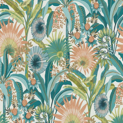 Erismann Martinique Tropical Teal Wallpaper Botanical Paste The Wall Vinyl from B&Q