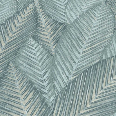 B&Q -  Martinique Palm Leaves Foliage Textured Green Grey Wallpaper